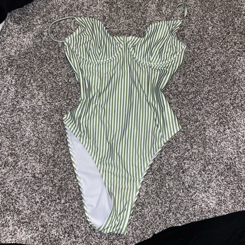 Striped green swimsuit